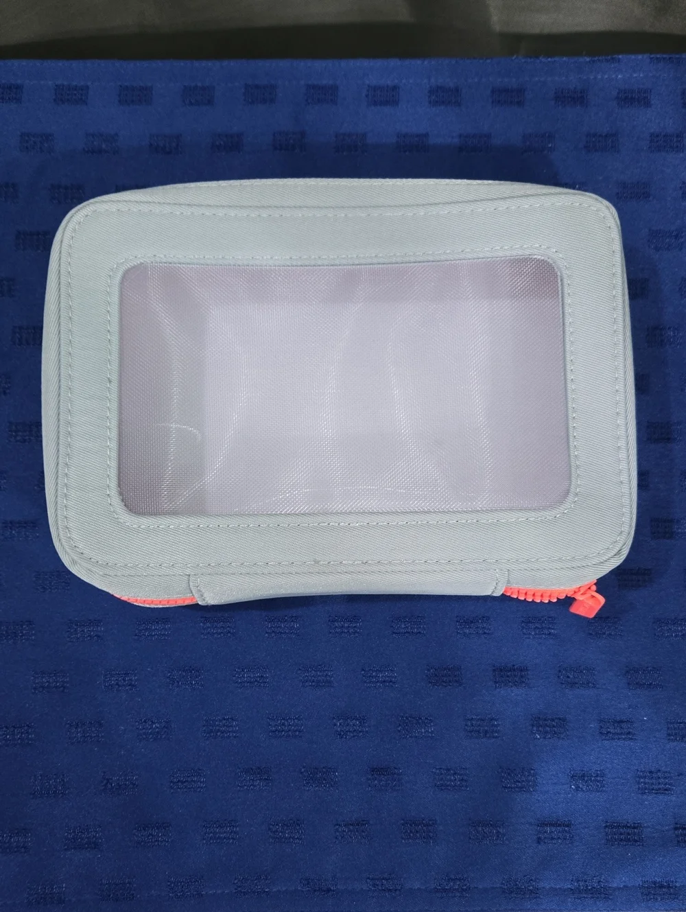 Women's Light Gray Cosmetic Pouch with Coral Zip